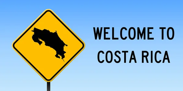 Costa Rica carte sur panneau de signalisation Affiche large avec carte du pays Costa Rica sur panneau jaune losange — Image vectorielle