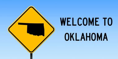 Oklahoma harita yol işareti geniş posteri Oklahoma ile bize devlet harita üzerinde sarı rhomb yol işaret vektör