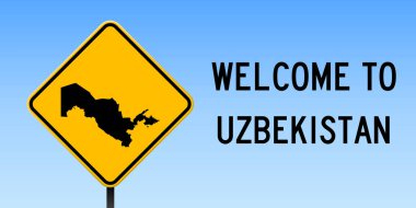 Özbekistan ülke harita üzerinde sarı rhomb yol işaret ile Özbekistan harita yol işareti geniş poster üzerinde