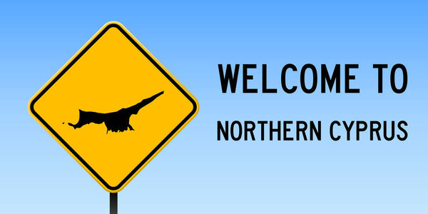 Northern Cyprus map on road sign Wide poster with Northern Cyprus country map on yellow rhomb road