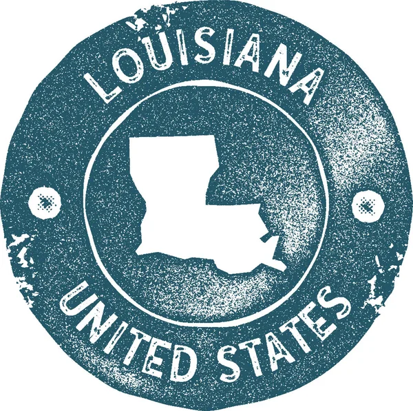 Mapa Louisiana sello vintage Estilo retro etiqueta hecha a mano insignia o elemento para recuerdos de viaje Azul — Archivo Imágenes Vectoriales