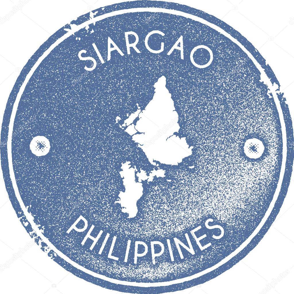 Siargao map vintage stamp. Retro style handmade label, badge or element for travel souvenirs. Light blue rubber stamp with island map silhouette. Vector illustration.