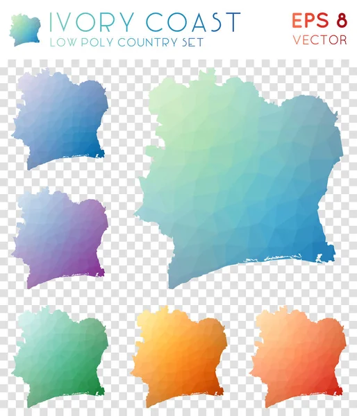 Ivoorkust geometrische veelhoekige kaarten mozaïek stijl land collectie heerlijke laag poly stijl — Stockvector