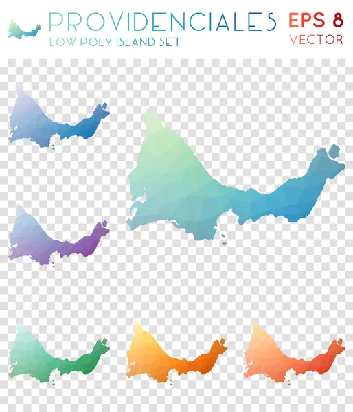 Προβιντενσιάλες: γεωμετρική πολυγωνικό χάρτες μωσαϊκό στυλ νησί συλλογή λαμπερό χαμηλή πολυ στυλ — Διανυσματικό Αρχείο