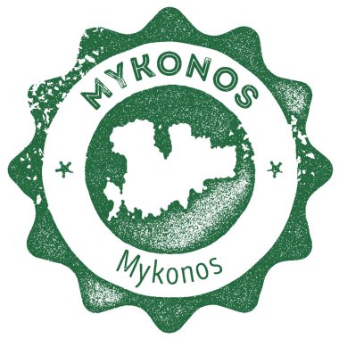 Mykonos harita vintage damga Retro tarzı el yapımı etiket rozet veya öğe seyahat Hediyelik karanlık