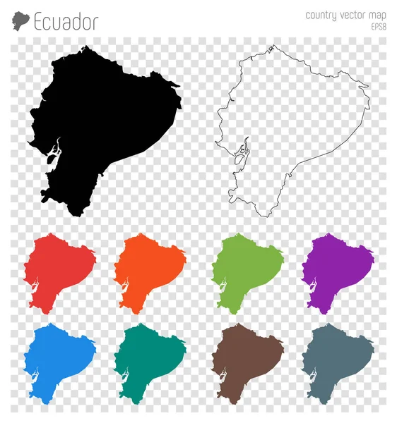 Ecuador mapa detallado alto Icono de silueta de país Ecuador aislado contorno del mapa negro Vector — Archivo Imágenes Vectoriales