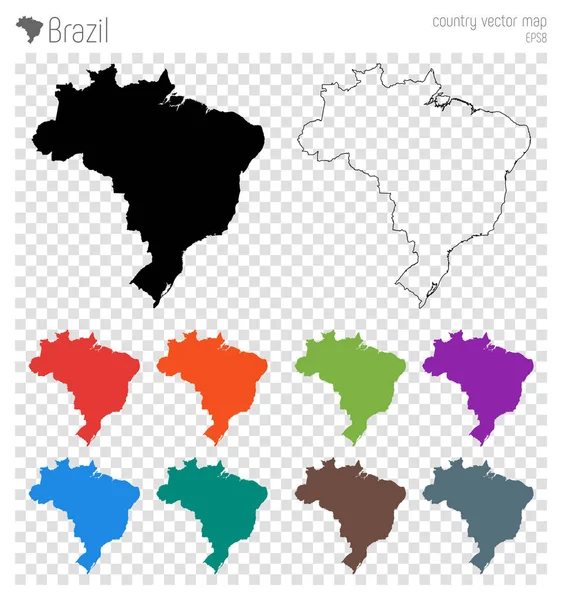 Brasil mapa detalhado alto País ícone silhueta Isolado Brasil mapa preto esboço Vector — Vetor de Stock