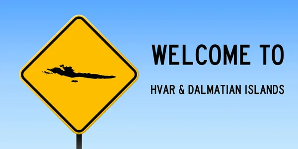 Mapa de las Islas Dálmatas de Hvar en la señal de tráfico Cartel ancho con mapa de la isla de Hvar Dalmacia en — Vector de stock