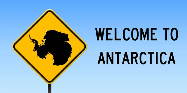 Mapa de la Antártida en señal de tráfico Cartel ancho con mapa del país de la Antártida en rombo amarillo señal de tráfico — Vector de stock