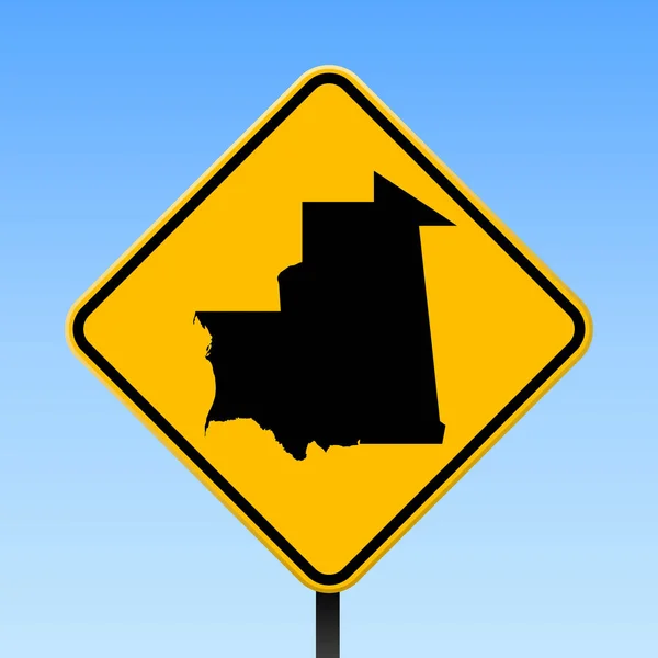 Mapa Mauritánie na silnici podepsat čtvercový plakát s mapou země Mauritánie na žlutý kosočtverec dopravní značka — Stockový vektor
