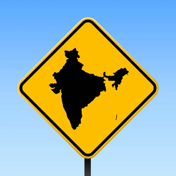 インド インド国黄色菱形標識ベクトル地図と地図道路標識正方形ポスター — ストックベクタ