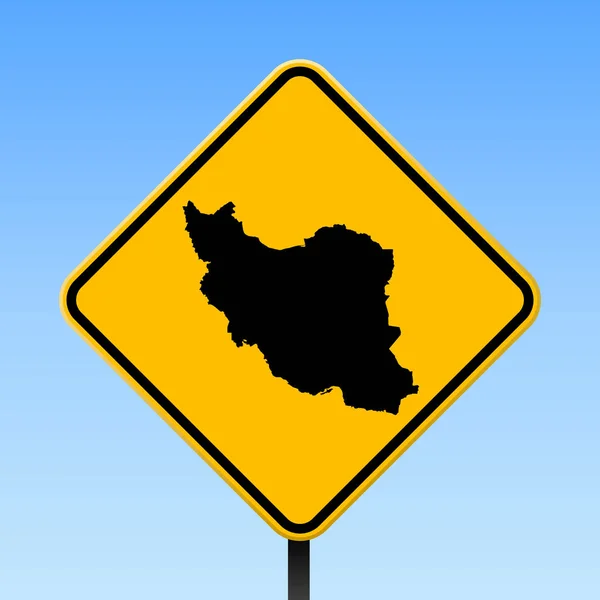 이란 지도로 표지판 평방 포스터에 노란색 마름모도로 표지판 벡터에 이란 국가 지도 — 스톡 벡터