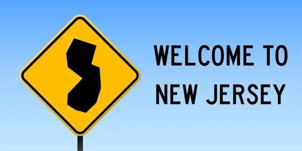 New Jersey mapovat na silnici podepsat široké plakát s New Jersey nás mapu státu na žlutý kosočtverec dopravní značka — Stockový vektor