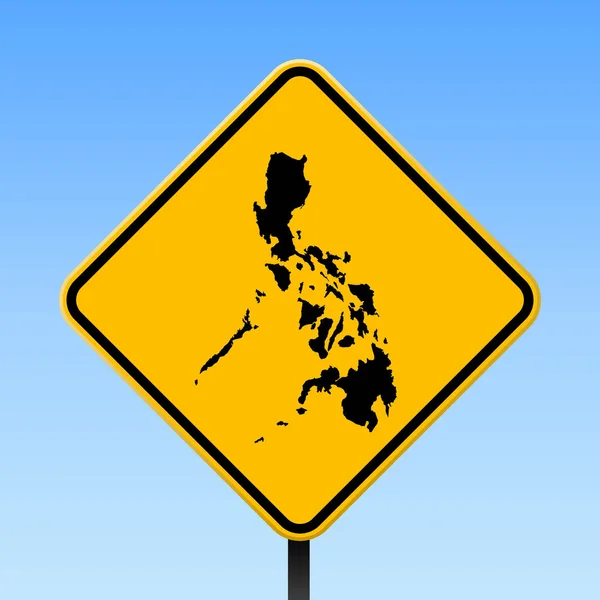 Mapa Filipín na silnici podepsat čtvercový plakát s mapou země Filipíny na žlutý kosočtverec dopravní značka — Stockový vektor