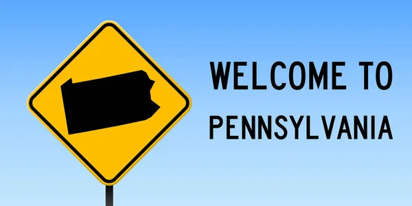 Pennsylvania mapovat na silnici podepsat široké plakátu s Pennsylvania nás mapu státu na žlutý kosočtverec dopravní značka — Stockový vektor