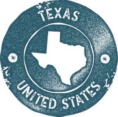 Texas harita vintage damgası Retro tarzı el yapımı etiketi rozet veya öğe için seyahat Hatıra Eşyası mavi