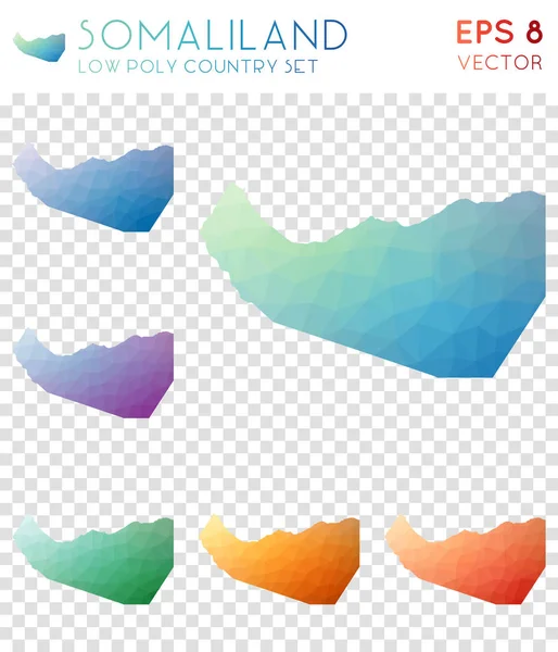Somalilandia geométricos mapas poligonales colección de país estilo mosaico Encantador estilo polivinílico bajo — Vector de stock