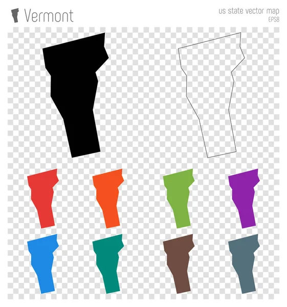 Vermont hoog gedetailleerde kaart ons staat silhouet pictogram geïsoleerde Vermont zwarte kaart overzicht Vector — Stockvector