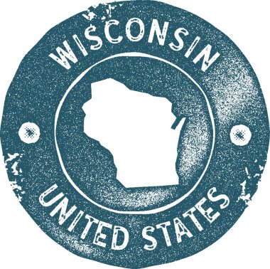 Wisconsin harita vintage damga Retro tarzı el yapımı etiketi rozet veya öğe seyahat Hediyelik mavi
