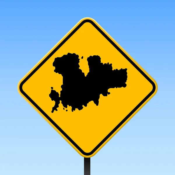 Mapa de Mykonos en la señal de tráfico Cartel cuadrado con mapa de la isla de Mykonos en rombo amarillo señal de tráfico Vector — Vector de stock
