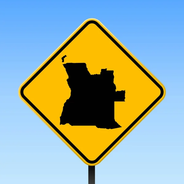 Mapa Angoly na silnici podepsat čtvercový plakát s mapou země Angola na žlutý kosočtverec dopravní značkou Vector — Stockový vektor