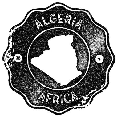 Cezayir harita vintage damgası Retro tarzı el yapımı etiketi rozet veya öğe için seyahat Hatıra Eşyası siyah