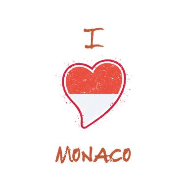 Ulusal kalp şeklinde Monakolu bayrak vatansever tshirt tasarım bayrak Monaco beyaz arka plan üzerinde