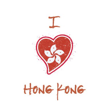 Beyaz arka plan üzerinde ulusal bayrak Hong Kong Çin bayrak vatansever tshirt tasarım kalp şeklinde