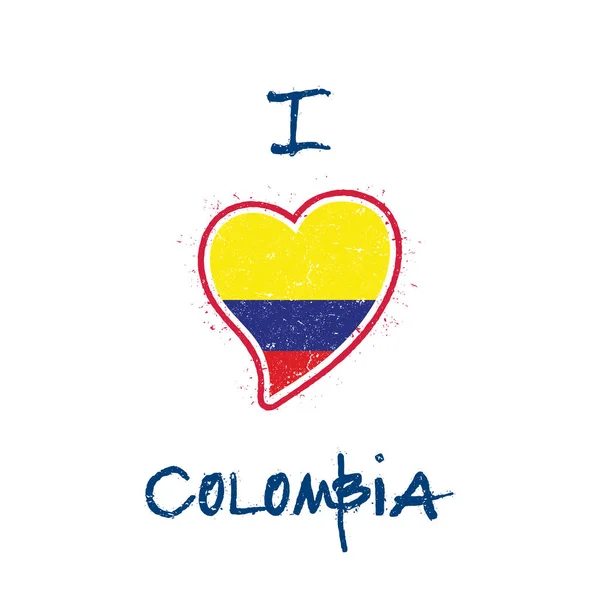 Bandera de Colombia diseño de camiseta patriótica Bandera de Colombia en forma de corazón sobre fondo blanco — Archivo Imágenes Vectoriales