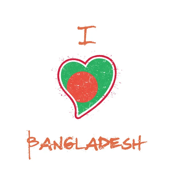 Bandera de Bangladesh diseño de camiseta patriótica Bandera nacional en forma de corazón Bangladesh en blanco — Archivo Imágenes Vectoriales