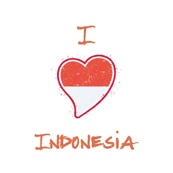 Indonesische vlag patriottische tshirt ontwerp hart vormige nationale vlag Indonesië op witte achtergrond — Stockvector