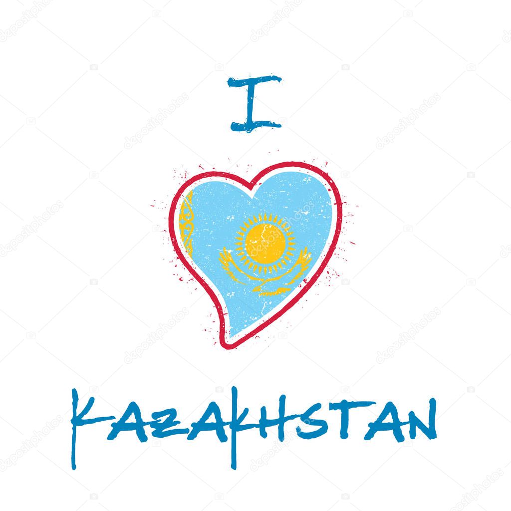 Kazakhstani flag patriotic tshirt design Heart shaped national flag Kazakhstan on white