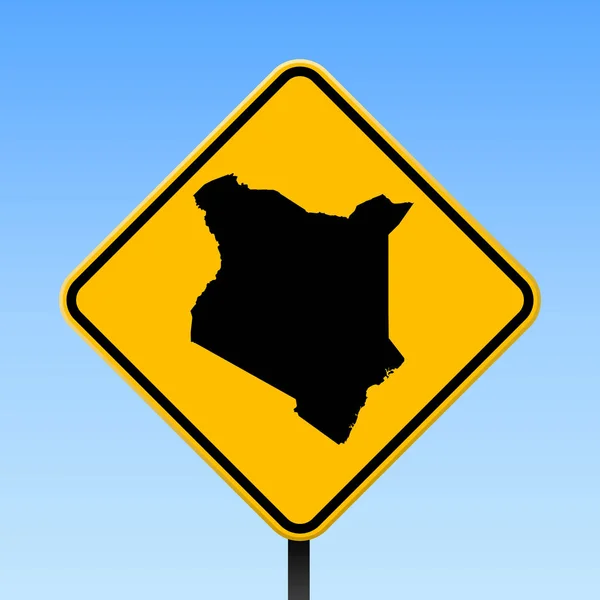 Карта Кении на дорожном знаке Плакат площади с картой Кении на желтом ромбе Вектор — стоковый вектор