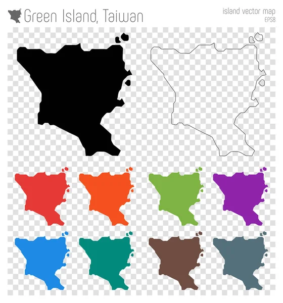 Детальная карта Остров Силуэт Изолированный Зеленый остров Тайвань Черный — стоковый вектор