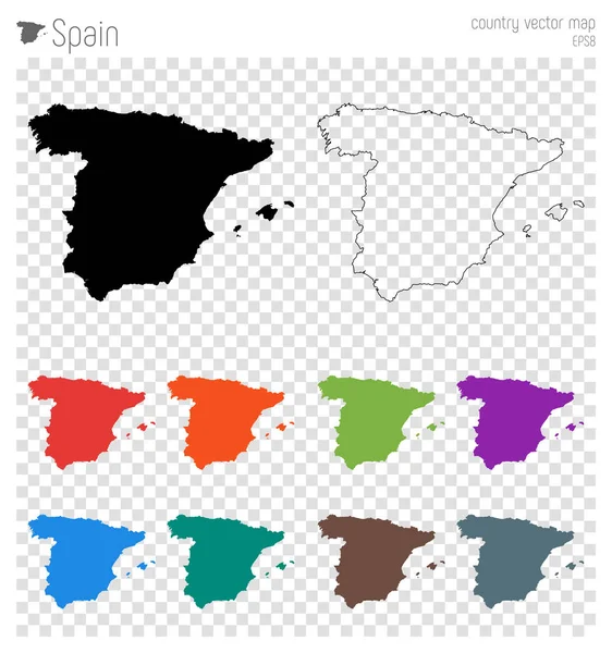 Детальная карта Испания Силуэт страны Изолированная Испания черная карта Вектор — стоковый вектор