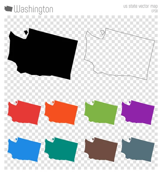 Washington hohe detaillierte Karte uns Staat Silhouette Symbol isoliert washington schwarze Karte Umriss — Stockvektor