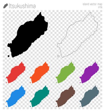 Itsukushima yüksek Detaylı harita Adası siluet simge izole Itsukuşima siyah harita anahat