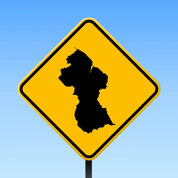 Guiana mapa na placa de estrada Praça cartaz com Guiana mapa do país em amarelo losango sinal de estrada Vector — Vetor de Stock