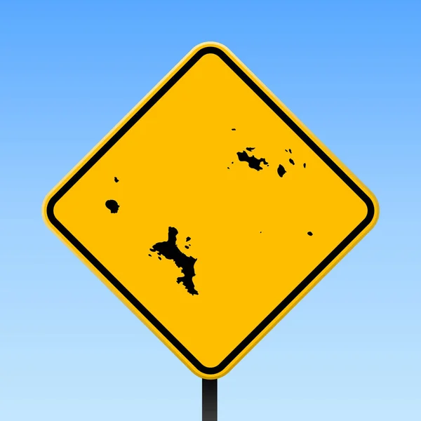 セイシェル地図道路署名セイシェル島地図黄色菱形道路標識と正方形のポスター — ストックベクタ