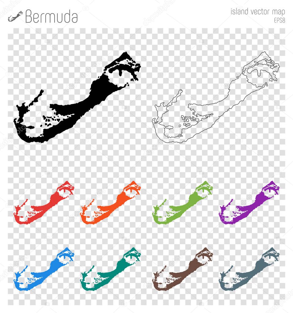 Bermuda high detailed map Island silhouette icon Isolated Bermuda black map outline Vector