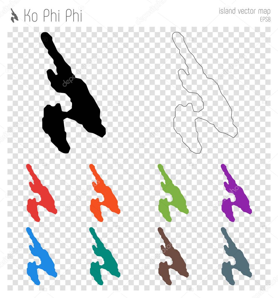 Ko Phi Phi high detailed map Island silhouette icon Isolated Ko Phi Phi black map outline Vector