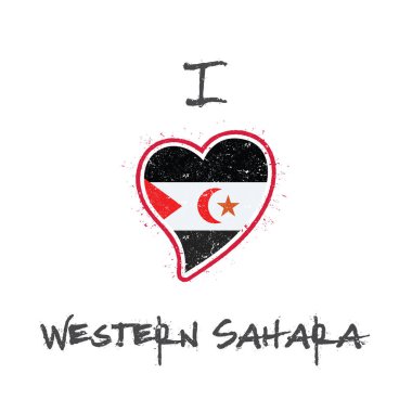 Beyaz Ulusal bayrağını Batı Sahra Sahra bayrak vatansever tshirt tasarım kalp şeklinde
