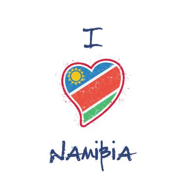 Beyaz arka plan üzerinde ulusal bayrak Namibya Namibya bayrak vatansever tshirt tasarım kalp şeklinde