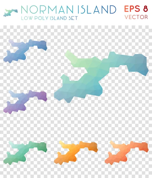 Norman Island mapas geométricos poligonais estilo mosaico ilha coleção Energético baixo estilo poli — Vetor de Stock