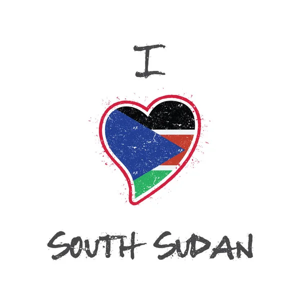 Νότιο Σουδάν σημαία πατριωτικό tshirt σχεδιασμό εθνικής σημαίας Νότιο Σουδάν στο λευκό σε σχήμα καρδιάς — Διανυσματικό Αρχείο