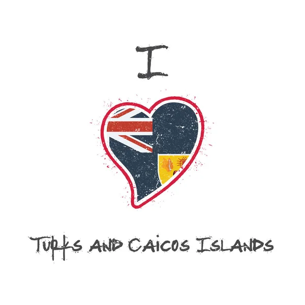 Diseño de Camiseta Patriótica Bandera de Islas Turcas y Caicos Bandera Nacional en Forma de Corazón Turcos y Caicos — Vector de stock