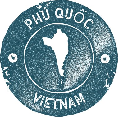 Phu Quoc harita vintage damgası Retro tarzı el yapımı etiketi rozet veya öğe seyahat Hediyelik mavi