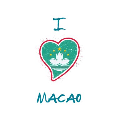 Beyaz arka planda vektör ulusal bayrak Makao Çin bayrak vatansever tshirt tasarım kalp şeklinde