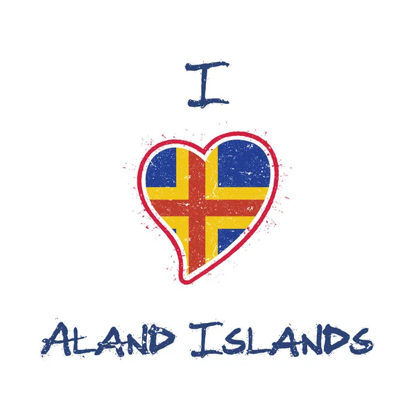 Švédská vlajka vlastenecké tričko design srdce tvarovaný státní vlajka Alandské ostrovy na bílém pozadí — Stockový vektor