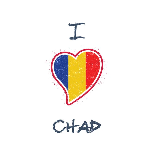 Tsjadische vlag patriottische tshirt ontwerp hart vormige nationale vlag Tsjaad op witte achtergrond Vector — Stockvector
